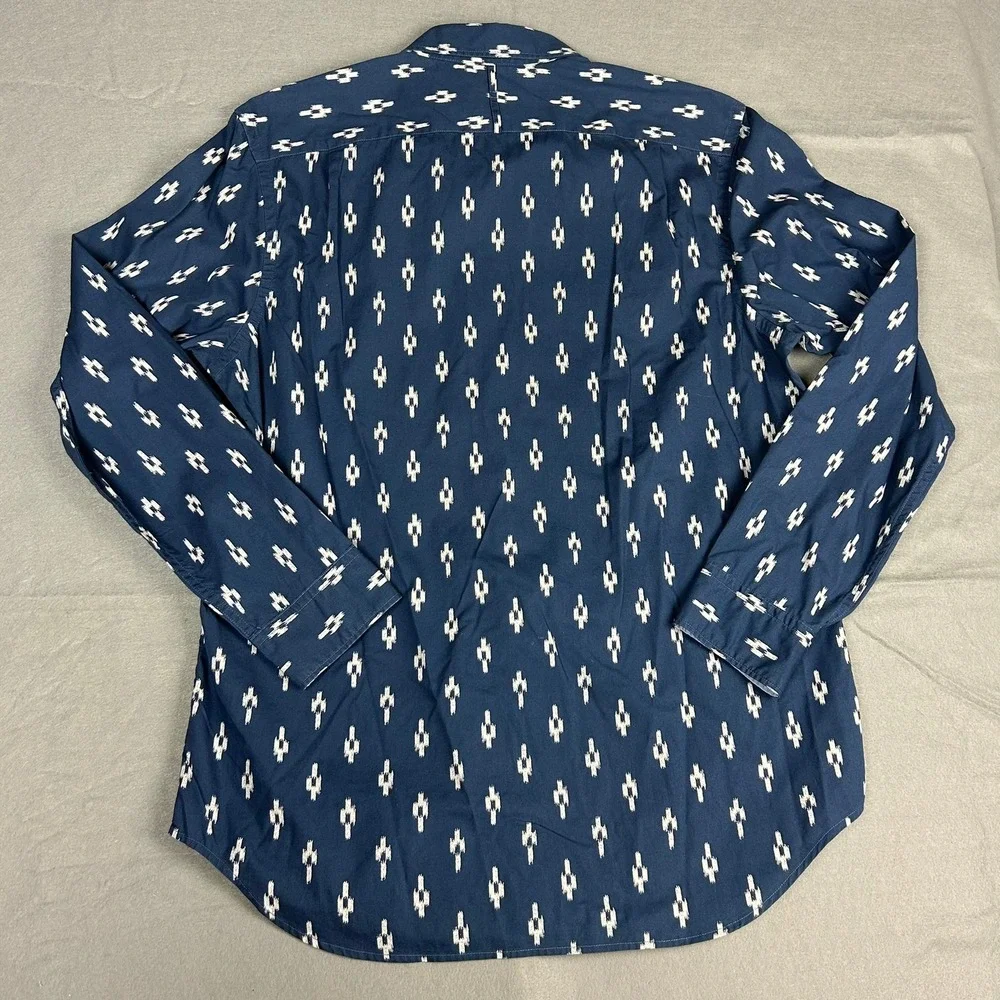 Banana Republic Button Down Slim Fit Ikat Print Mens Large Blue Tribal Aztec